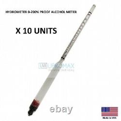 Proof & Tralle Hydrometer Alcohol Meter Testing Spirit Scale 0- 200% 10 UNIT LOT